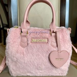 Juicy Couture Pink Faux Fur Taffy Satchel Crossbody Bag